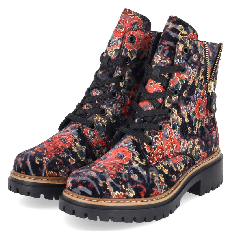 Schnürboots von Rieker mit buntem Blumenmuster und Profilsohle